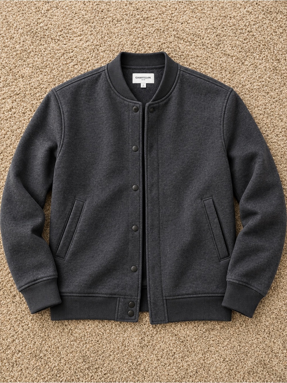 Goodfellow & Co Charcoal Snap-Front Crewneck Sweater Jacket